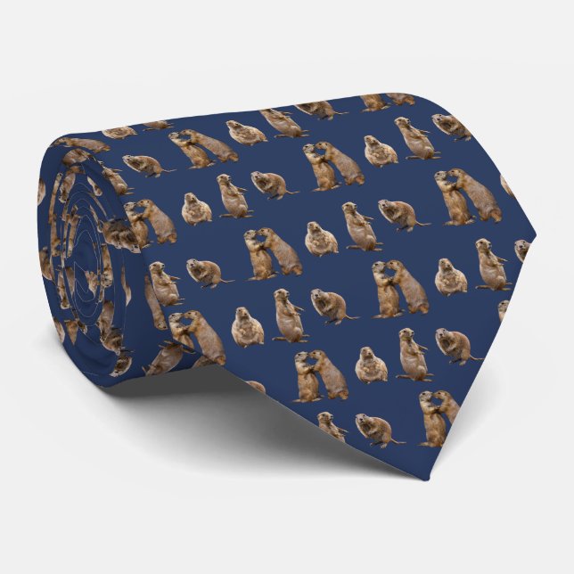 Prairie Dog Frenzy Tie Double Sided (Navy) (Rolled)