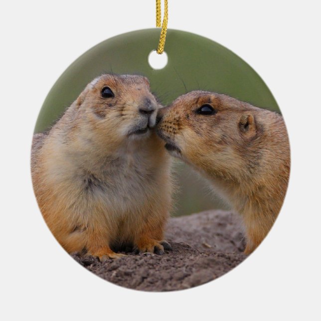 prairie dog kiss ceramic tree decoration (Front)