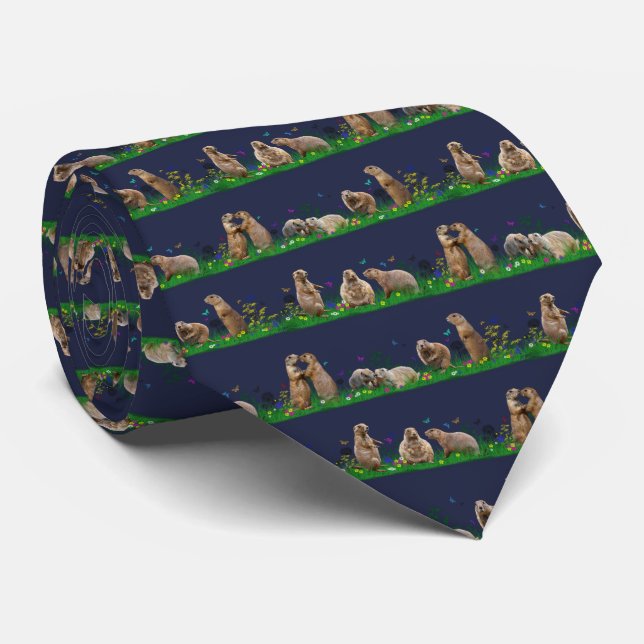 Prairie Dog Meadow Tie (Navy) (Rolled)