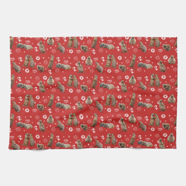 Prairie Dog Party Kitchen Towel (Red) (Horizontal)