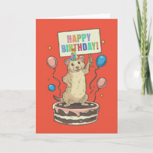 prairie dog standing on cake happy & birthday sign card