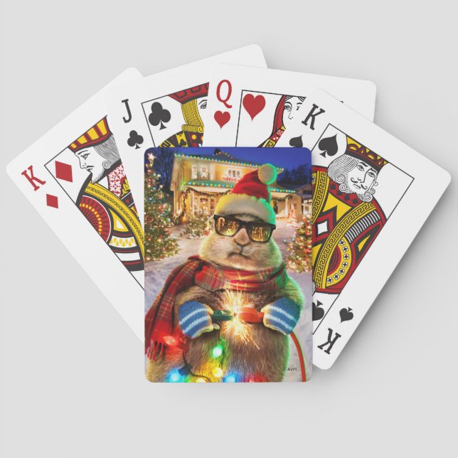 Prairie Dog With Christmas Lights Playing Cards (Back)