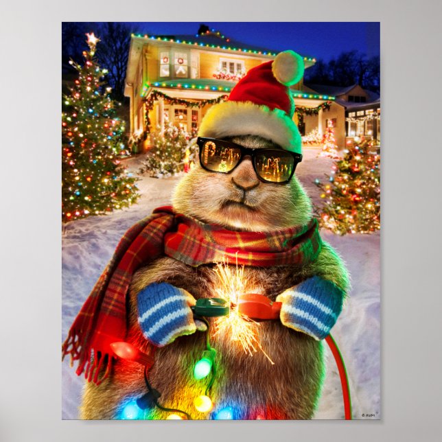 Prairie Dog With Christmas Lights Poster (Front)