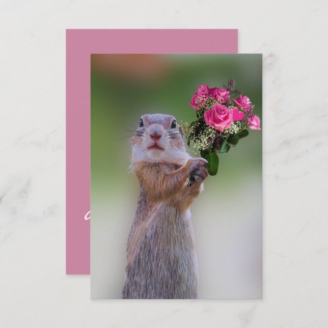 Prairie Dog with Pink Roses Bridesmaid Invitation (Front/Back)