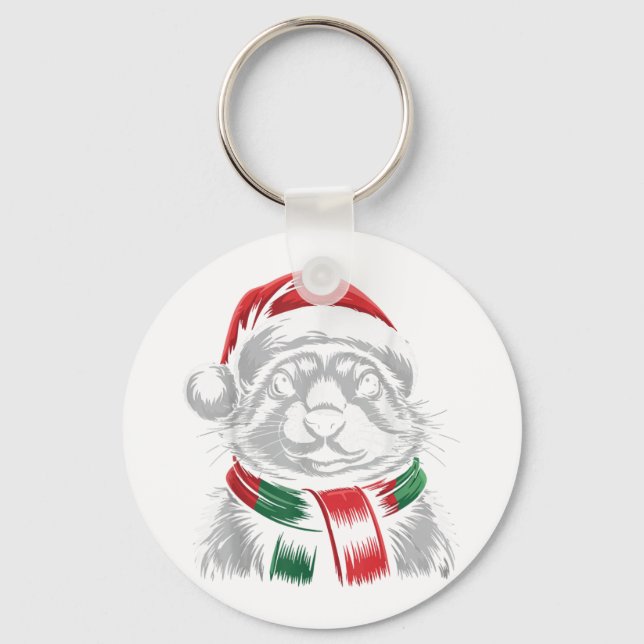 Prairie Dog Xmas Santa Hat Scarf Christmas Costume Key Ring (Front)