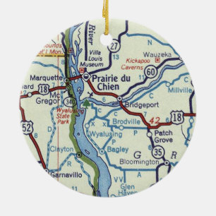 Prairie du Chien WI Vintage Map Ceramic Tree Decoration