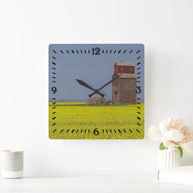 Prairie Elevator Landscape Square Clock (Home)