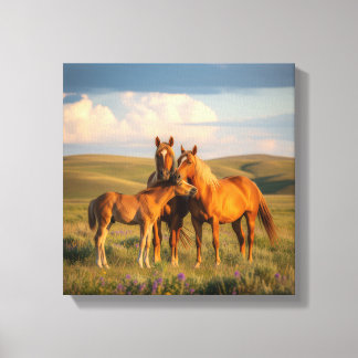 Prairie Family – Horses & Foal at Sunset Wall Art