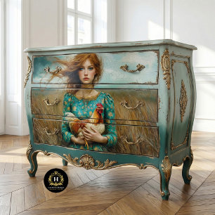 Prairie Girl with Chicken Decoupage Tissue Paper