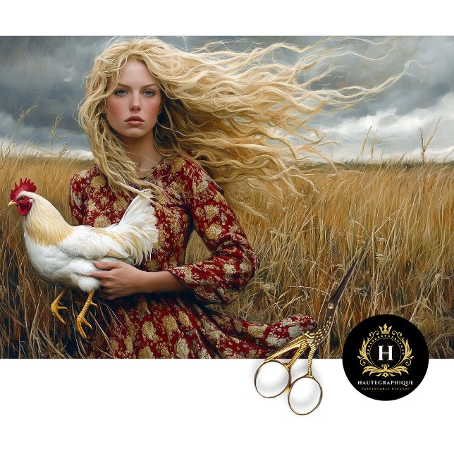 Prairie Girl with White Rooster Decoupage  Tissue Paper (Creator Uploaded)