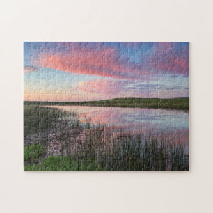 Prairie Pond Reflects Brilliant Sunrise Clouds Jigsaw Puzzle