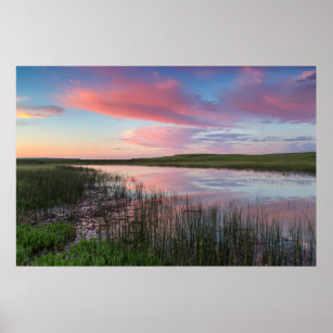 Prairie Pond Reflects Brilliant Sunrise Clouds Poster