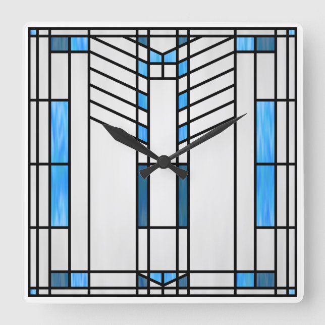 Prairie School Style Interpretation No. 1 Square Wall Clock (Front)