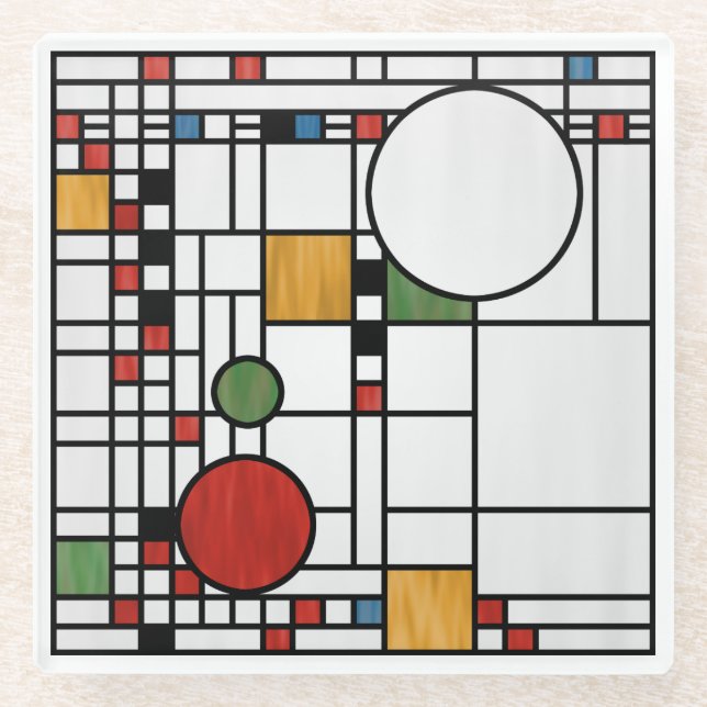 Prairie School Style Interpretation No. 5 Glass Coaster (Front)
