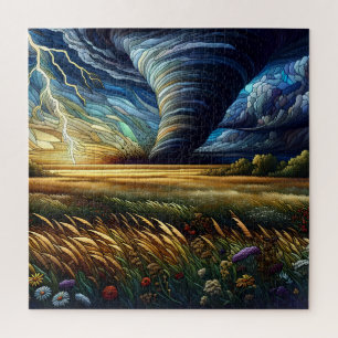 Prairie Tornado Stained Glass Art Jigsaw Puzzle