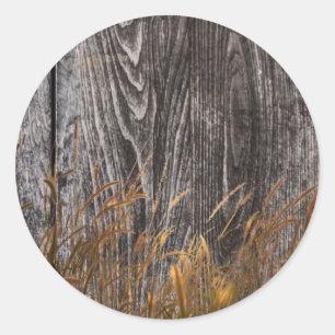 Prairie Wheat On Barn Board Classic Round Sticker