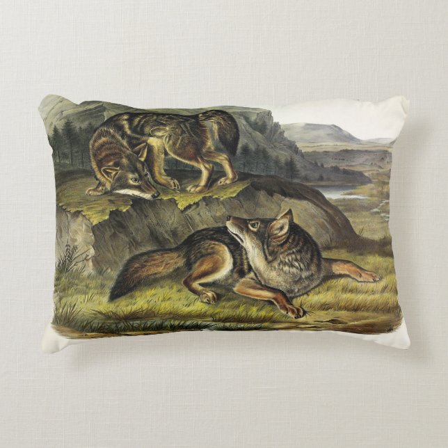 Prairie Wolf (Coyote) from Audubon's Quadrupeds Decorative Cushion (Front)