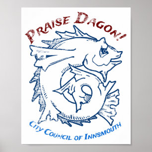 Praise Dagon Innsmouth Lovecraft Fish Horror Poster