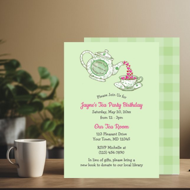 Praise God Green Teapot Scripture Tea Party Small Invitation (Creator Uploaded)