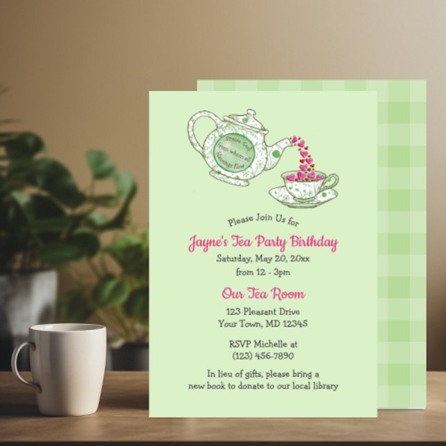 Praise God Green Teapot with Scripture Tea Party Invitation (Creator Uploaded)