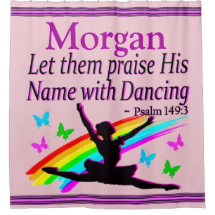 PRAISE GOD PERSONALIZED BALLERINA SHOWER CURTAIN