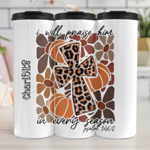 Praise Him Fall Leopard Print Cross Thermal Tumbler