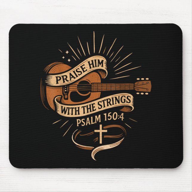 Praise Him With The Strings Jesus Acoustic Guitar  Mouse Mat (Front)