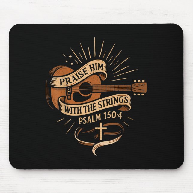 Praise Him With The Strings Jesus Acoustic Guitar  Mouse Mat (Front)