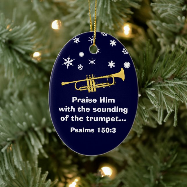 Praise Him With Trumpet Biblical At Christmas Ceramic Tree Decoration (Tree)