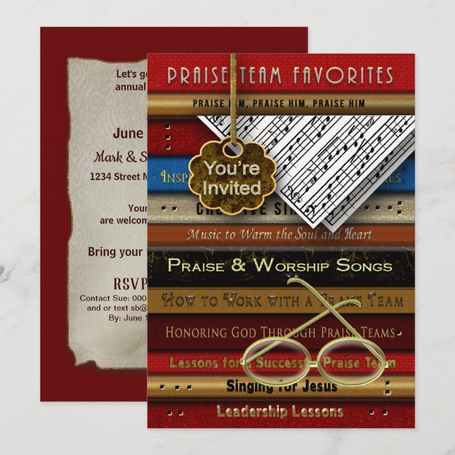 PRAISE TEAM -  INVITATIONS - MUSIC BOOKS (Front/Back)