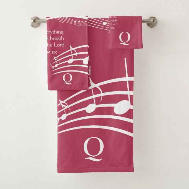 PRAISE THE LORD Music Notes Trendy MAGENTA Bath Towel Set (Insitu)