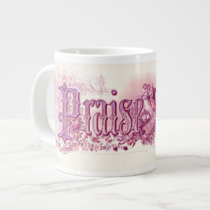 "Praise The Lord" Vintage Christian Art mauve pink Large Coffee Mug