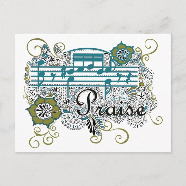 Praise with Musical Notes Postcard (Front)