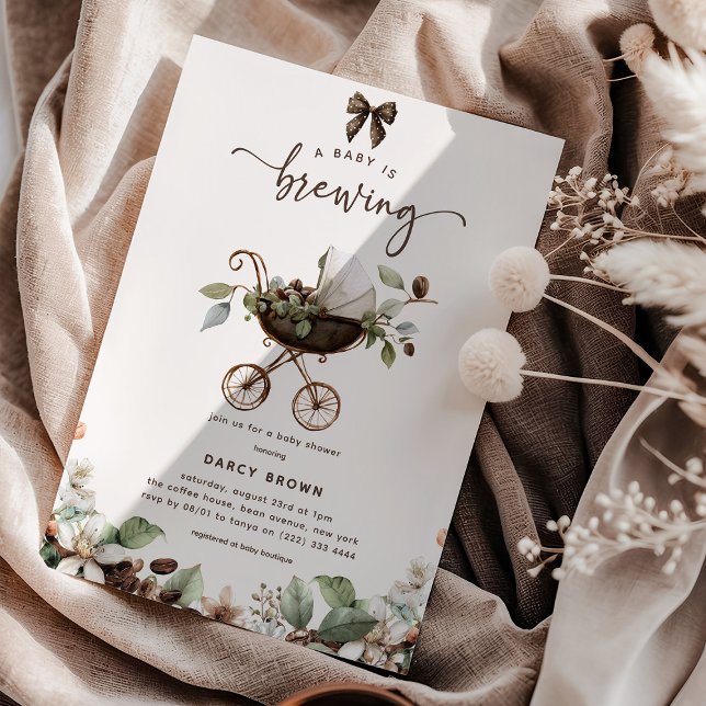 Pram 'Baby is Brewing' Coffee Baby Shower Invitation (Creator Uploaded)