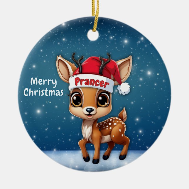 Prancer Baby Deer, Fawn, Doe, Reindeer🦌 🎄 Ceramic Tree Decoration (Front)