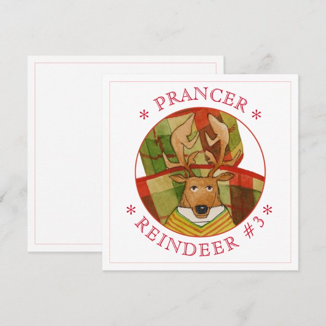 PRANCER REINDEER 5.25" Square Flat Card (Front/Back)