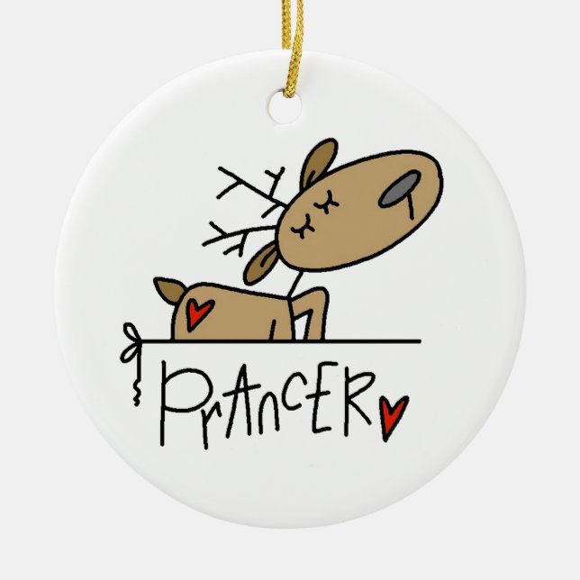 Prancer Reindeer Christmas T-shirts and Gifts Ceramic Tree Decoration (Front)