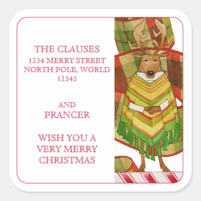 PRANCER REINDEER Large Address Envelope Seals (Front)