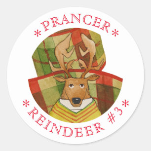 PRANCER REINDEER Large Round Stickers