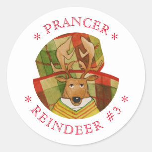 PRANCER REINDEER Small Round Stickers