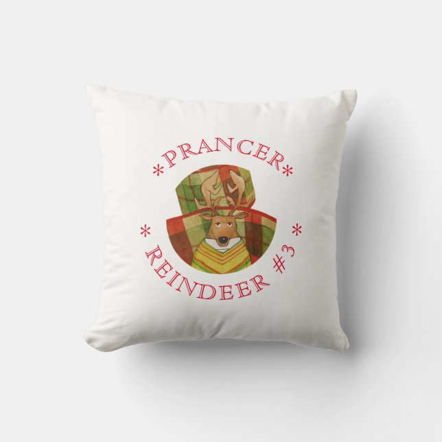 PRANCER REINDEER Square Throw Pillow (Front)