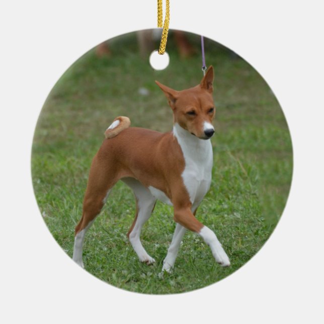 Prancing Basenji Dog Ceramic Tree Decoration (Front)