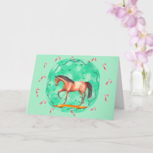 Prancing Horse and Peppermint Canes Christmas Card