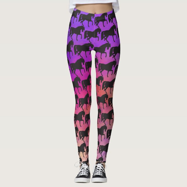 Prancing Horse Silhouette Sunset Colours Leggings (Front)