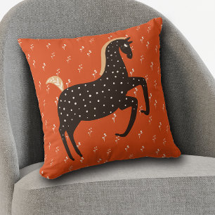 Prancing Nordic Pony on Red Pattern Cushion