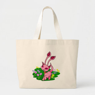 Prancing pink Aisha through flowers Large Tote Bag