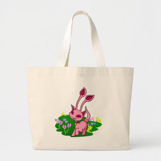 Prancing pink Aisha through flowers Large Tote Bag