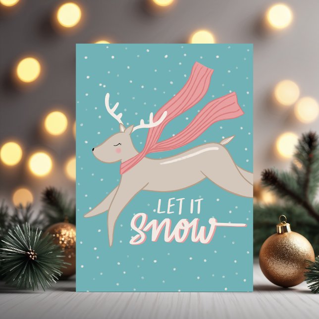 Prancing Reindeer- Folded Holiday Card (Prancing reindeer folded holiday card. Illustrated and hand-lettered by Clearlytangled Studio.)