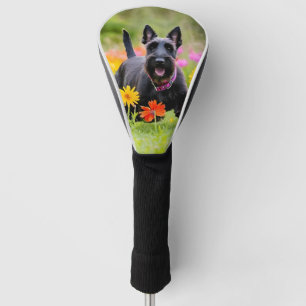 Prancing Scottish Terriers in grass and flowers Golf Head Cover