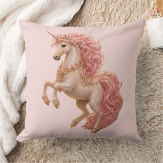Prancing Unicorn flowing pink mane Cushion